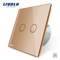 Livolo Switch EU-Standard Luxus Grau Kristallglasscheibe und 2 Gang 1 Weg Smart Touch Remote Wireless Wand Lichtschalter